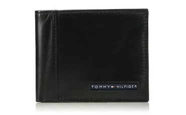 Tommy Hilfiger Men's Rfid Blocking 100% Leather Cambridge Passcase Wallet - Black