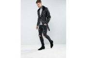 Faux Leather Biker Jacket With Borg Collar