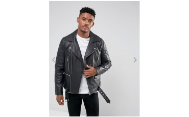 Leather Biker Jacket With Belt