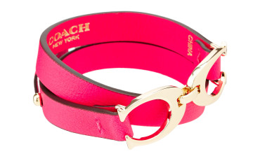 COACH Twin Sig C Double Leather Bracelet -Pink Ruby