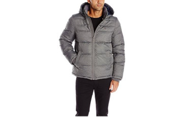 Insulated Midlength Quilted Puffer Jacket with Fixed Hood 
