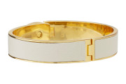 COACH Half Inch Hinged Leather Turnlock Bangle -Gold/Parchment