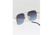 Aviator Sunglasses In Gold Metal With Blue Lens