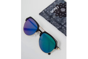 Aviator Sunglasses In Black With Green Mirror Lens