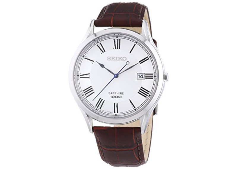 Silver Dial Brown Leather Watch SGEG97