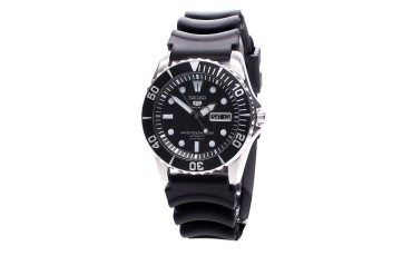 5 Sports Automatic Black Dial Rubber Strap Watch SNZF17J2