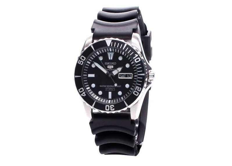 5 Sports Automatic Black Dial Rubber Strap Watch SNZF17J2