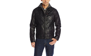 Smooth Lamb Faux Leather Laydown Collar Two Pocket Trucker