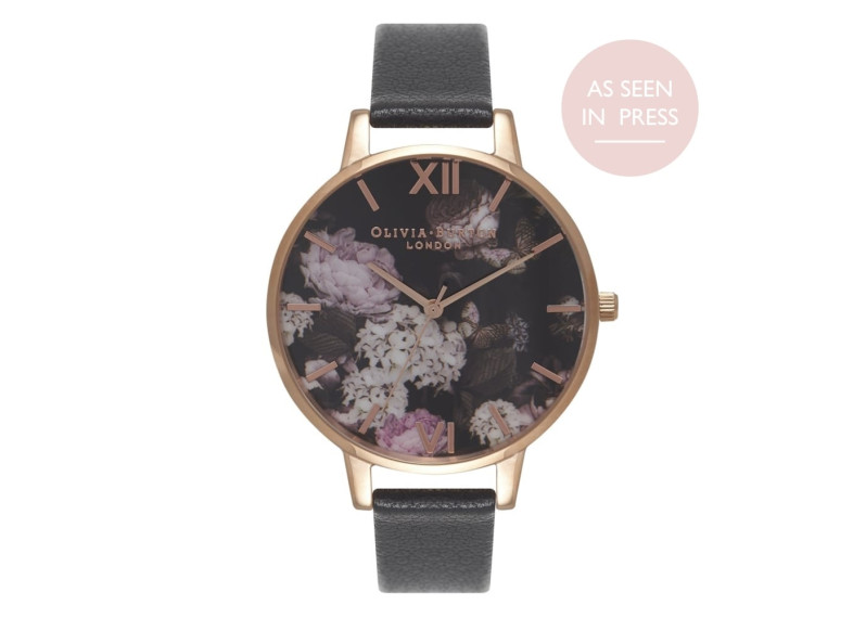 Signature Floral Black & Rose Gold Watch (OB15WG12)