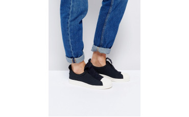 Black Superstar Slip On Sneakers With Bold Strap