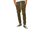 MILITARY GREEN DROP CROTCH STACKED ANKLE ZIP PANT