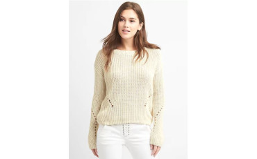 Textured Split-Back Crewneck Sweater