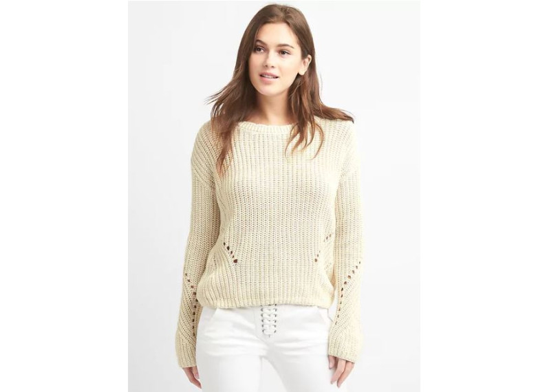 Textured Split-Back Crewneck Sweater