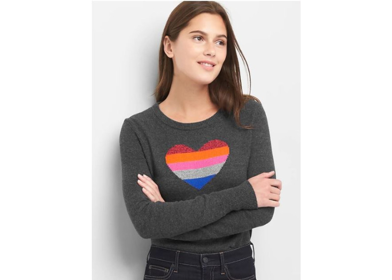 Crazy stripe heart crewneck sweater