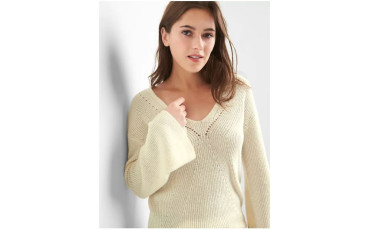 Pointelle V-neck sweater