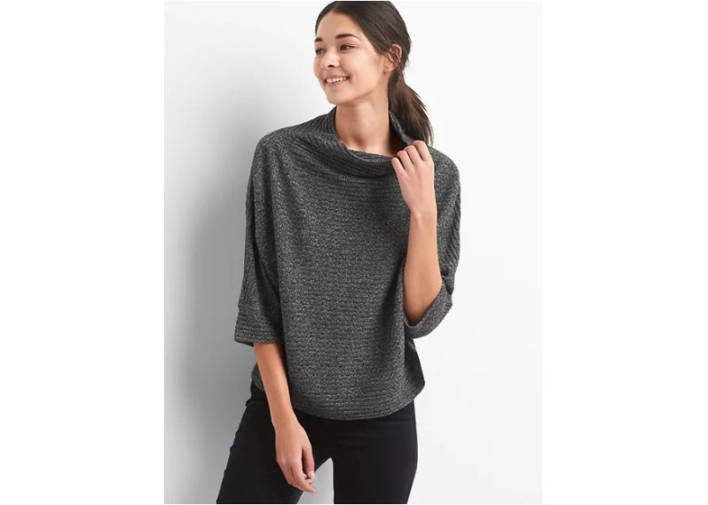 Textured funnel-neck pullover sweater