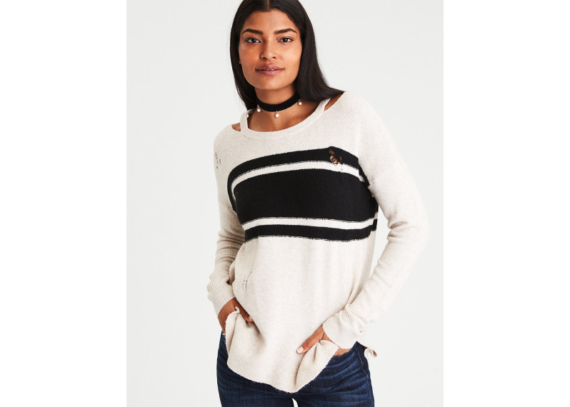 DESTROYED CUTOUT-COLLAR SWEATER