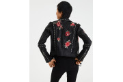 AE EMBROIDERED STUDDED FAUX-LEATHER MOTO JACKET