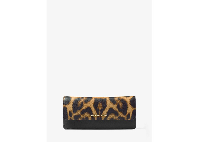 Jet Set Travel Leopard Saffiano Leather Wallet