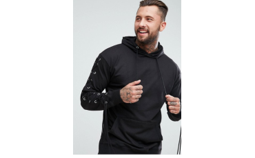 Oversized Hoodie With Lace Up Sleeves In Black
