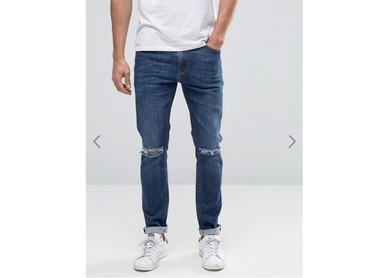 Skinny Jeans With Knee Rips In Dark Blue Wash