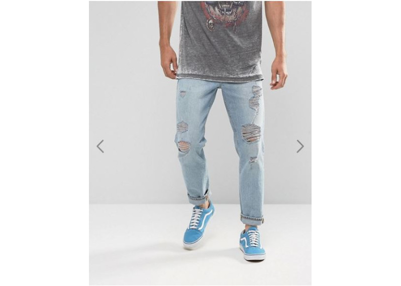 Recycled Denim Slim Jeans In Vintage Light Wash With Heavy Rips