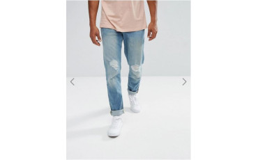 Stretch Slim Jeans In Light Wash With Rips
