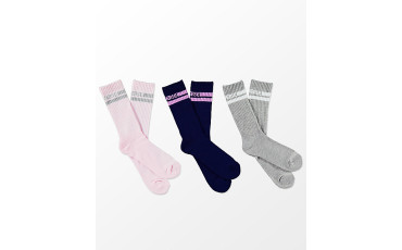 Converse Classic Stripe Royal Blue, Grey and Pink 3 Pack Crew Socks