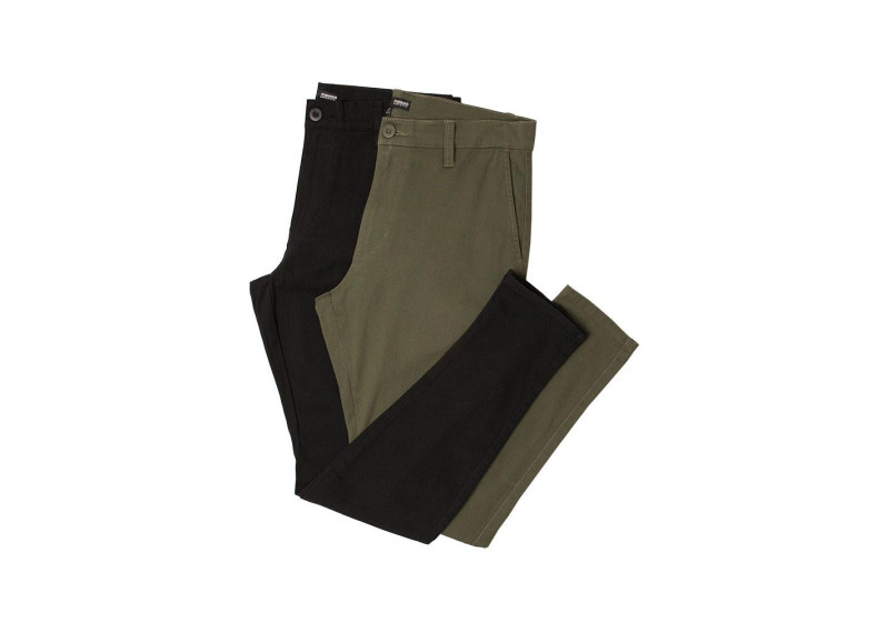TAPERED STRETCH TWILL CHINO PANTS - 2 PACK IN MILITARY GREEN/BLACK