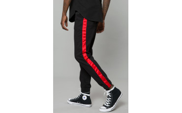 BLACK/RED STRETCH TWILL TRACK PANT