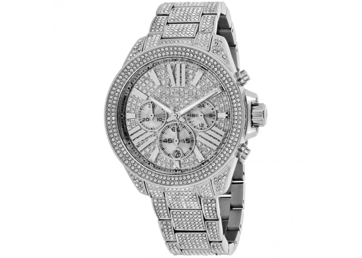 Chronograph Crystal Pave Dial Ladies Watch