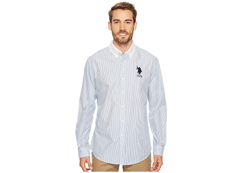 Classic Fit Stripe, Plaid or Print Long Sleeve Sport Shirt