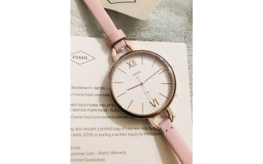 Women's Round Pink Leather Strap Watch, 36mm