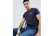 Front and Back Logo Print T-Shirt Curved Hem in Navy