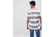Longline Block Stripe Crew Neck T-Shirt Seagull Logo in Gray/White