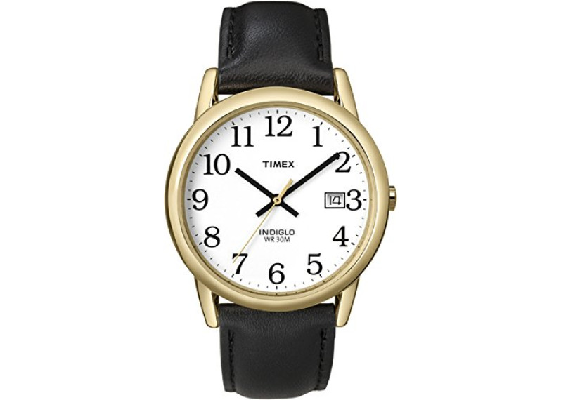 Timex Men's Easy Reader Date Leather Strap Watch - Black/Gold-Tone/White