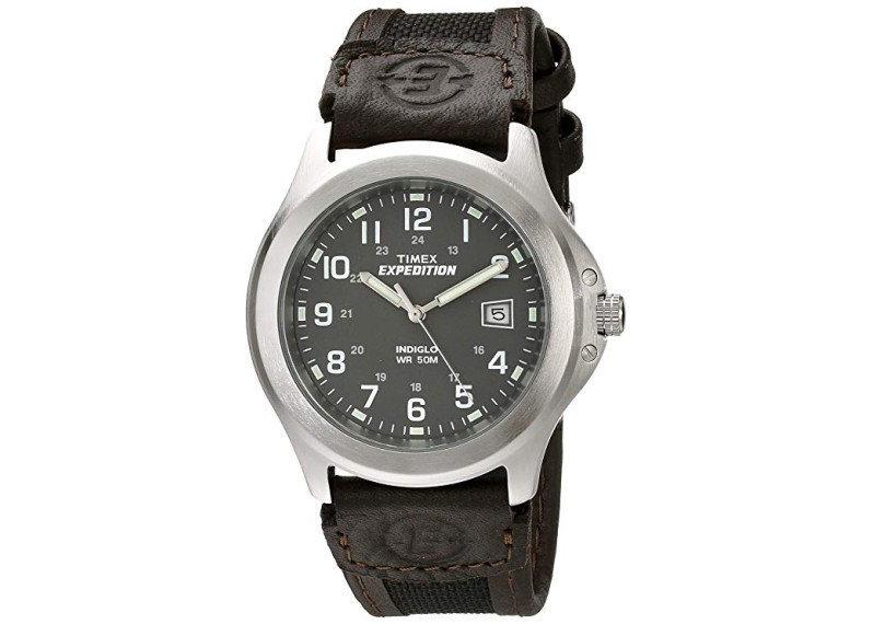 Timex Men's T40051 Expedition Metal Field Brown Leather Strap Watch - Black/Brown/Charcoal