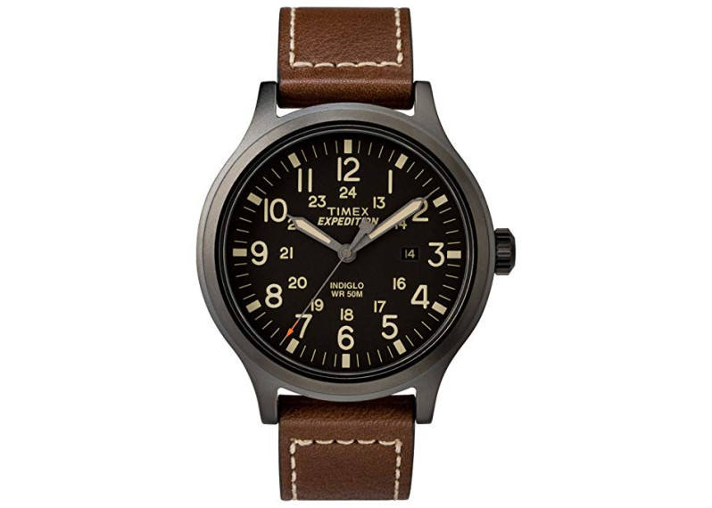 Timex Men's TW4B11300 Expedition Scout 43 Brown/Black Leather Strap Watch
