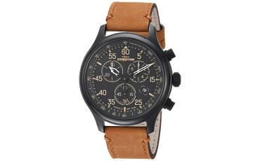 Timex Men’s TW4B12300 Expedition Rugged Field Chronograph Tan/Black Leather Strap Watch