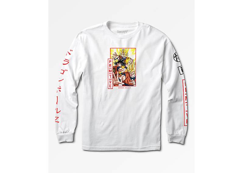 Primitive x Dragon Ball Z Super Saiyan Goku White Long Sleeve T-Shirt