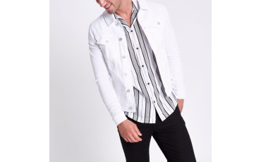 White muscle fit denim jacket
