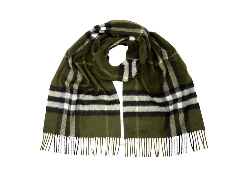 Classic Cashmere Scarf in Check - Olive