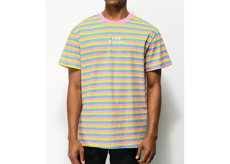 Odd Future OF Pink, Blue & Yellow Striped T-Shirt