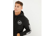 sleeve print logo full zip hoodie in black