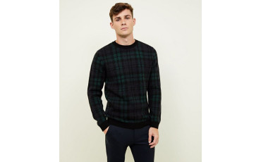 Navy Check Crew Neck Knitted Jumper