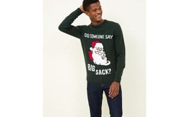 Dark Green Big Sack Santa Slogan Christmas Jumper