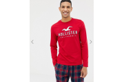 Hollister lounge gift set check cuffed joggers & logo long sleeve top in navy/red