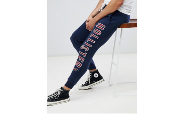 Hollister large iconic logo cuffed jogger in navy