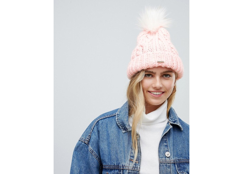 Hollister cable knit beanie with pom pom