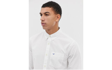 poplin icon seagull logo button down collar stretch slim fit pocket shirt in white